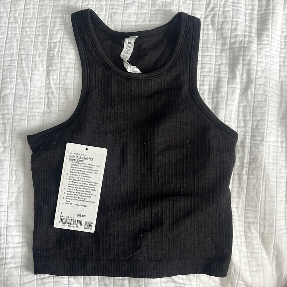 black lululemon ebb to street RB crop tank